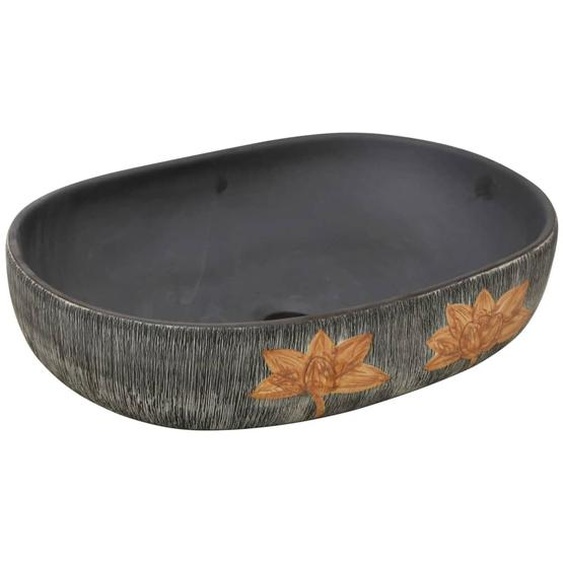 Vasque à poser gris et noir ovale 59x40x14 cm céramique