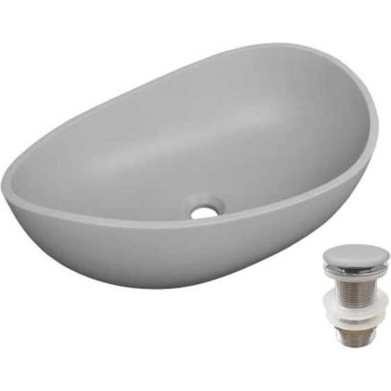 Vasque à poser organique en béton lisse IRIS 57x37cm + bonde