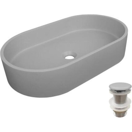Vasque à poser ovale en béton lisse ALAN 60x35cm + bonde
