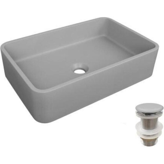 Vasque à poser en béton lisse ALAN 50x32,5cm + bonde