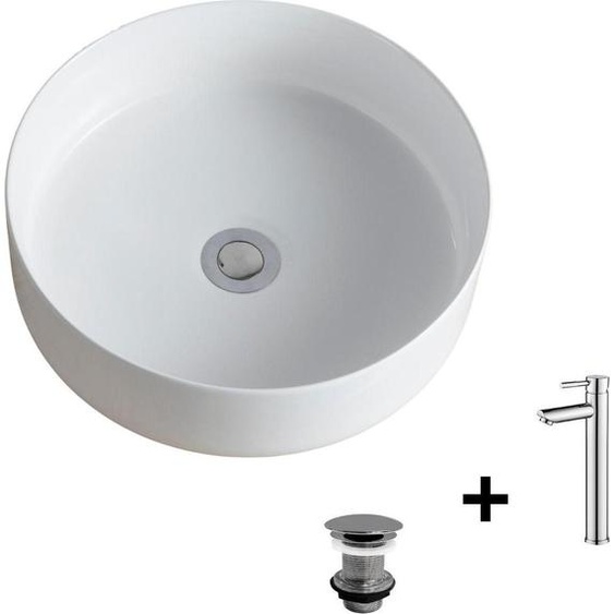 Vasque à poser ronde 36x36cm DIEGO + robinet + bonde