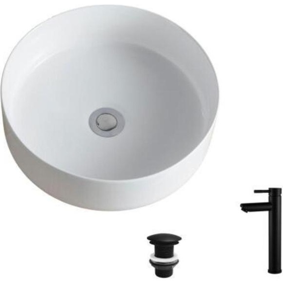 Vasque à poser ronde 36x36cm DIEGO + robinet + bonde