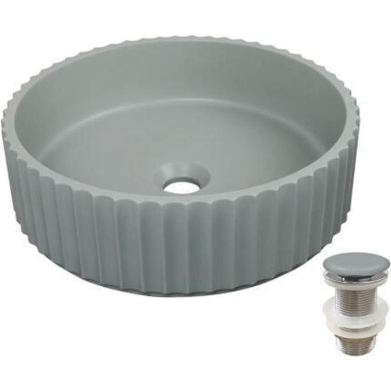 Vasque à poser en béton structuré IVILI 39,8x39x8cm + bonde