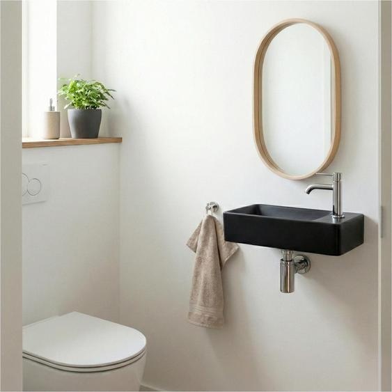 Vasque à suspendre ou à poser rectangulaire en résine noire 40x23cm