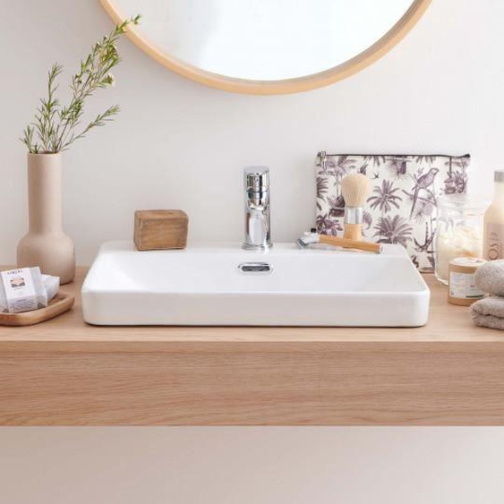 Vasque Salle De Bain Semi Encastrée Céramique Blanche L48 X P37 X H5/14,5 Cm Lea