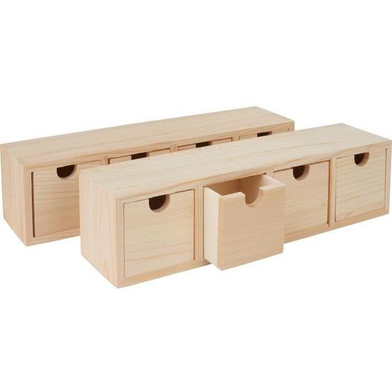 Boîtes à tiroirs - VBS - Lot de 2 - 4 tiroirs en bois de pin - 31x8x8cm - Organiseur de bureau