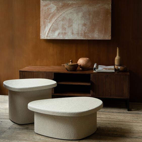 Veda - Table dappoint organique en bois finition marbre recyclé H35cm - Couleur - Ecru
