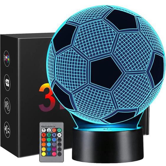 Veilleuse de football pour enfant - 3D Lampe - 16 Couleurs Changeantes - Optique Illusion Decoration Chambre pour Fan de Foot