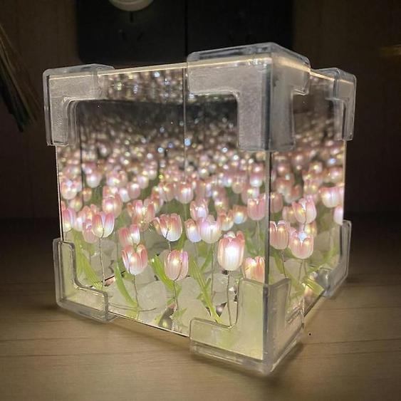Veilleuse en forme de fleur de tulipe faite à la main, veilleuse miroir, cadeau pour filles, couple, décoration de la maison,