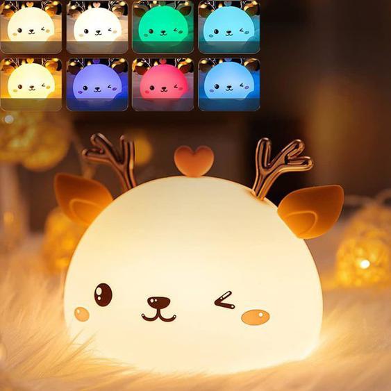 Veilleuse Enfant LED en Forme de Cerf, Portable Veilleuse Bébé Lampe de Nuit LED , Lampe de Chevet Dimmable (Rechargeable par USB)