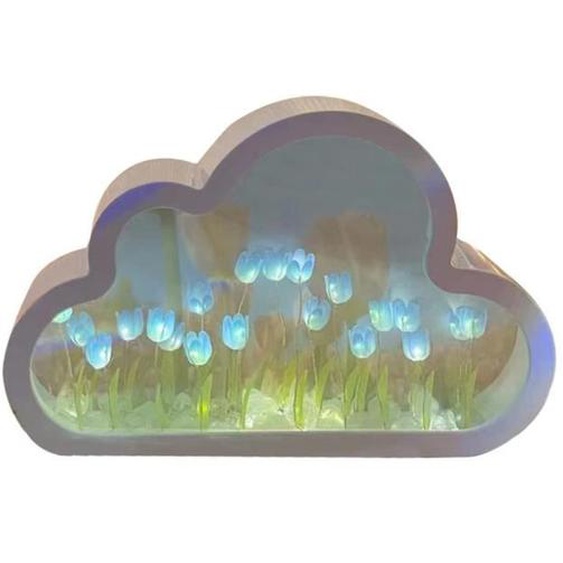 Veilleuse fleur, tulipe,élégante lampe tulipe nuage avec miroir pour chambre 2 en 1 Fleur Lampe LED Tulipe Miroir Lumière Beau Décor