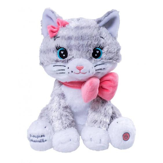 Veilleuse Moustache - Mon Chaton Lumineux Et Musical - 28cm Gris Et Blanc