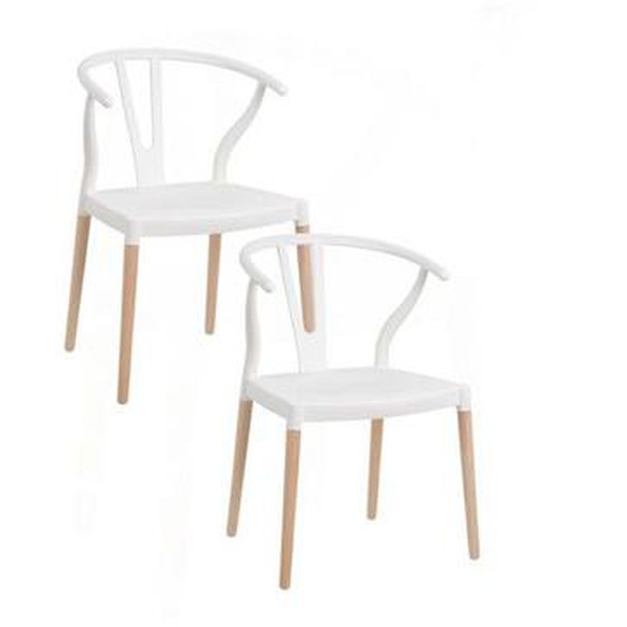 Vejbred - Lot de 2 Chaises en Résine Blanche - Avec accoudoirs - Pieds Bois