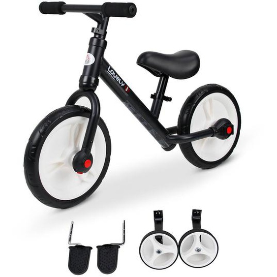 Vélo Enfant Draisienne 2 En 1 Roulettes Pédales Amovibles Hauteur Selle Réglable Noir