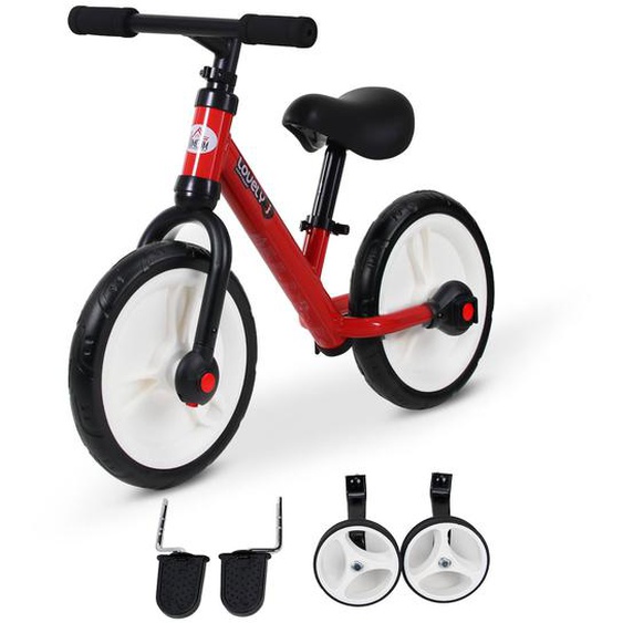 Vélo Enfant Draisienne 2 En 1 Roulettes Pédales Amovibles Hauteur Selle Réglable Rouge