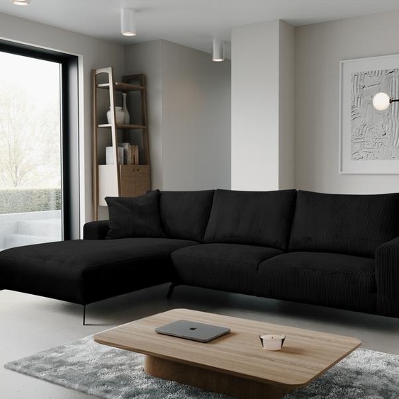 VENASI ASPEN CORD Gauche Canapé dangle sans fonction de couchage Canapé en L Canapé dangle Garniture de canapé NOIR