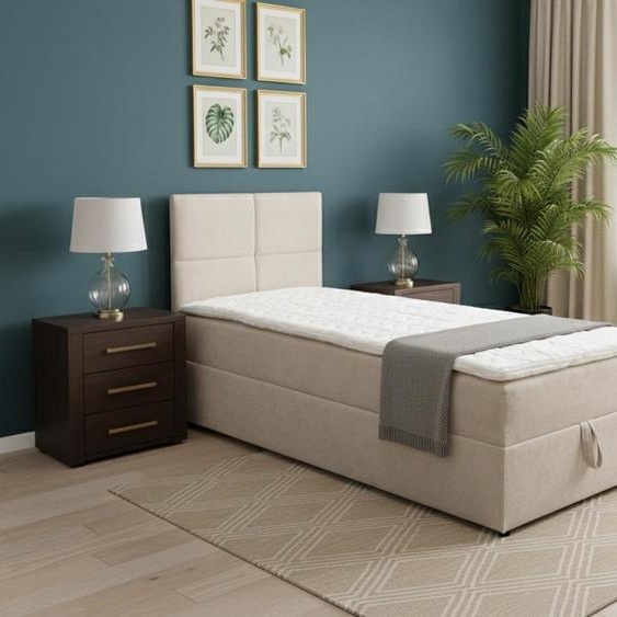 VENASI BETTY MINI Lit boxspring 90x200 Lit simple avec coffre de rangement H2/H3 Matelas BEIGE