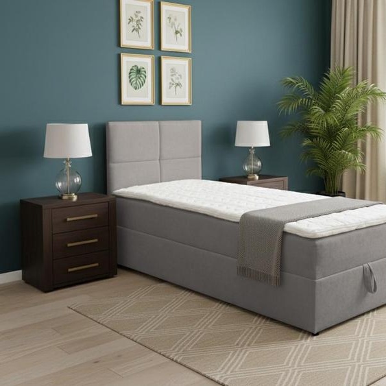 VENASI BETTY MINI Lit boxspring 90x200 Lit simple avec coffre de rangement H2/H3 Matelas GRIS