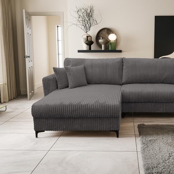 VENASI COMO Canapé dangle universel avec fonction de couchage et coffre de lit Canapé-lit dangle en velours côtelé Canapé gris foncé HIT 05