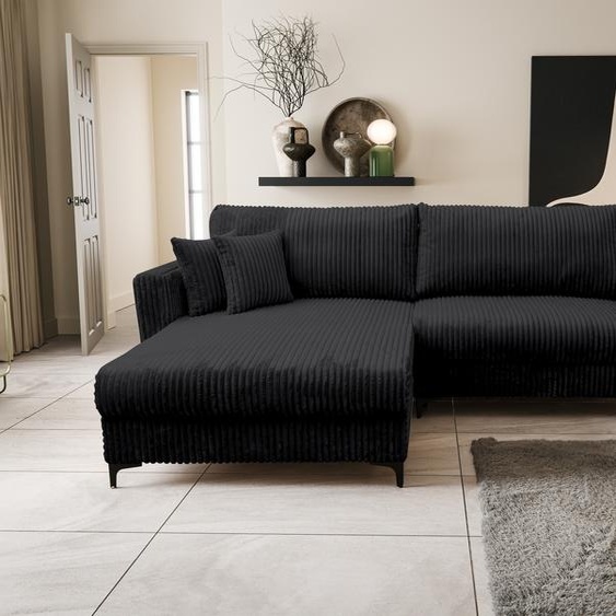 VENASI COMO Canapé dangle universel avec fonction de couchage et coffre de lit Canapé-lit dangle en velours côtelé Canapé noir HIT 11