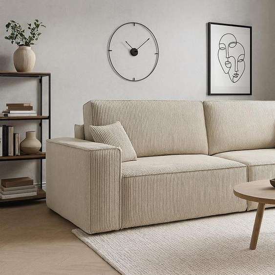 VENASI HUGO Canapé convertible avec fonction de couchage et coffre de rangement Canapé-lit en velours côtelé Beige