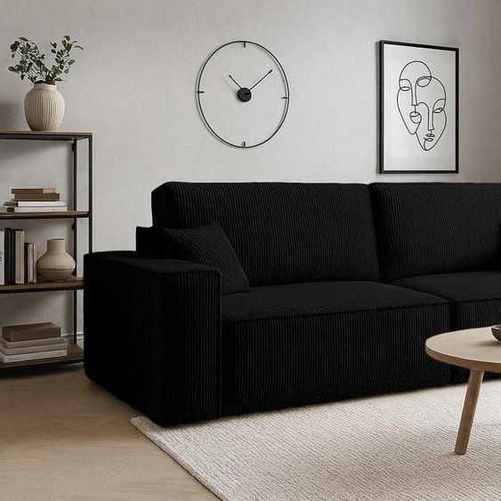 VENASI HUGO Canapé convertible avec fonction de couchage et coffre de rangement Canapé-lit en velours côtelé Beige