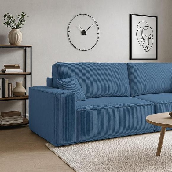 VENASI HUGO Canapé convertible avec fonction de couchage et coffre de rangement Canapé-lit en velours côtelé Bleu