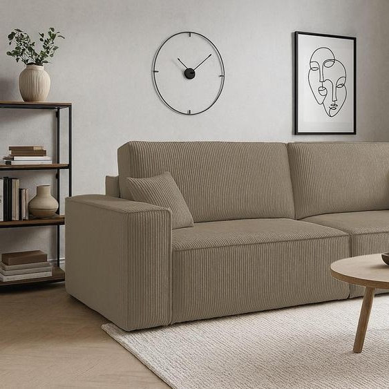 VENASI HUGO Canapé rembourré avec fonction sommeil et coffre de lit Canapé Côtelé Canapé-lit Marron