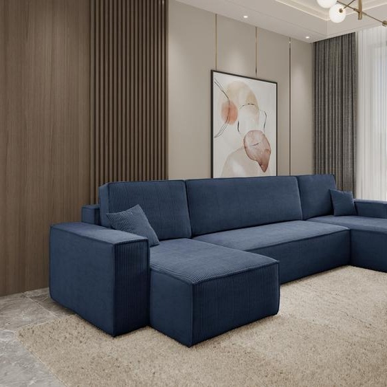 VENASI HUGO U-FORM Canapé dangle avec fonction de couchage et coffre de lit Canapé dangle en forme de U Canapé-lit BLEU