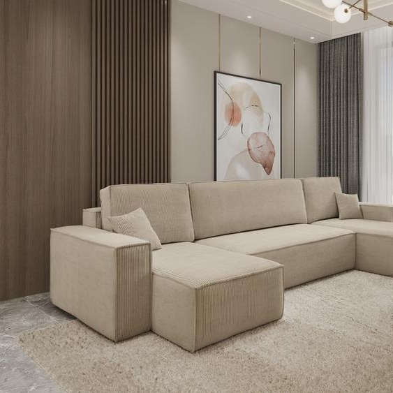 VENASI HUGO U-FORM Canapé dangle avec fonction de couchage et coffre de lit Canapé dangle en U Canapé-lit MARRON