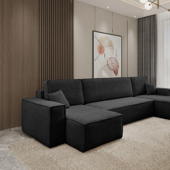 VENASI HUGO U-FORM Canapé dangle avec fonction de couchage et coffre de lit Canapé dangle en U Canapé-lit NOIR