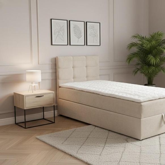 VENASI JESSA MINI Lit boxspring 90x200 Lit simple avec coffre de rangement H2/H3 Matelas BEIGE