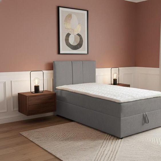 VENASI LISA MINI Lit boxspring 90x200 Lit simple avec coffre de rangement H2/H3 Matelas GRIS