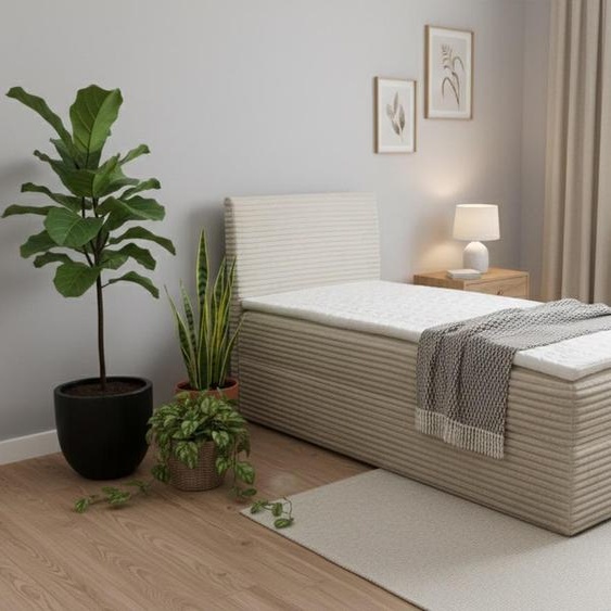 VENASI TILLY MINI Lit boxspring 80x200 Lit simple avec coffre de rangement H2/H3 Matelas BEIGE CORD TILIA