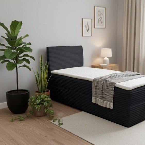 VENASI TILLY MINI Lit boxspring 80x200 Lit simple avec coffre de rangement H2/H3 Matelas NOIR CORD TILIA
