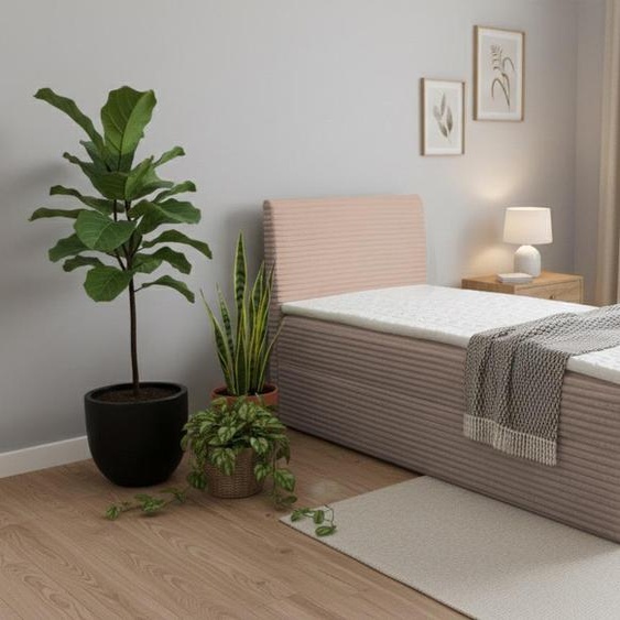 VENASI TILLY MINI Lit boxspring 90x200 Lit simple avec coffre de rangement H2/H3 Matelas BRAUN CORD TILIA
