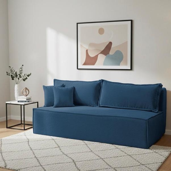 VENASI TIMO Canapé-lit Cord POSO avec fonction couchage 200x150 cm & coffre de rangement Canapé rembourré BLEU