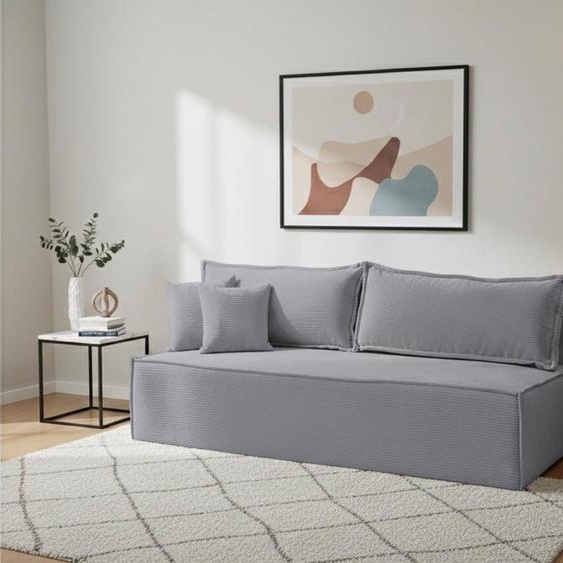 VENASI TIMO Canapé-lit Cord POSO avec fonction couchage 200x150 cm & coffre de rangement Canapé rembourré GRIS