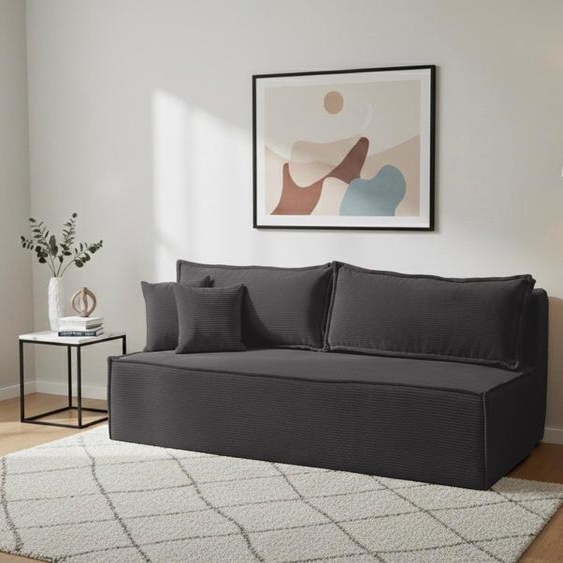 VENASI TIMO Canapé-lit Cord POSO avec fonction couchage 200x150 cm & coffre de rangement Canapé rembourré GRIS FONCÉ