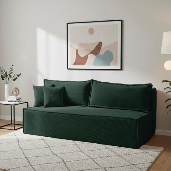 VENASI TIMO Canapé-lit Cord POSO avec fonction couchage 200x150 cm & coffre de rangement Canapé rembourré VERT
