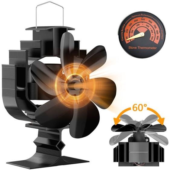 Ventilateur de cheminée rotatif à 6 pales, peut pivoter à 60°, multi-pales, sans bruit, entraîné par la chaleur, économie dénergie