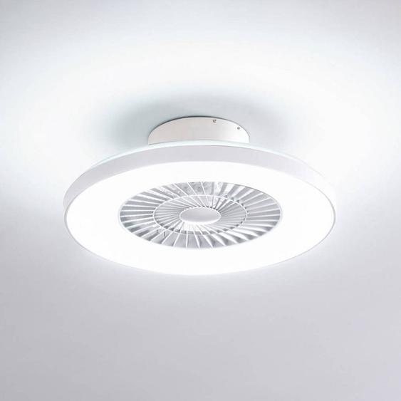 Ventilateur de plafond LED Lindby Smart Paavo, blanc, silencieux, Tuya Paavo Lindby, dimmable, blanc, Salon / Salle à manger, Matière Plastique, Moderne