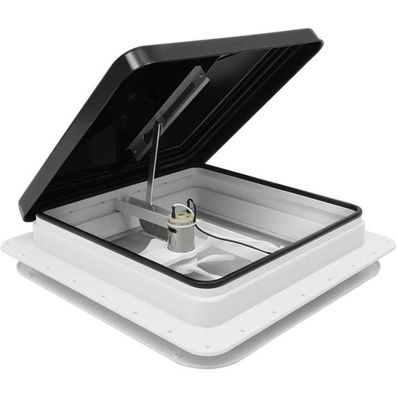 Ventilateur de toit pour camping-car ou caravane - Dimensions : 42x42 cm - Adapté pour un encastrement de 35x35 cm - Moustiquaire intégrée - Plastique robuste - Blanc