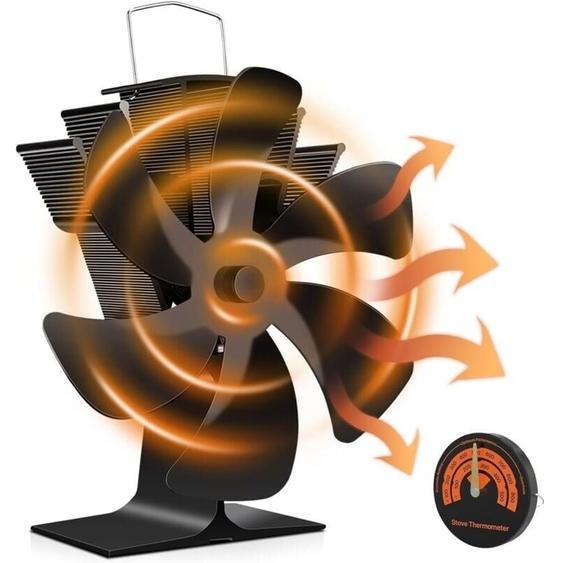 Ventilateur Poele Bois 6 Pales Ventilateur Chemine Aliment la Chaleur Ventilateur Silencieux avec Protection Contre le Surchauffe pour Pole Bois