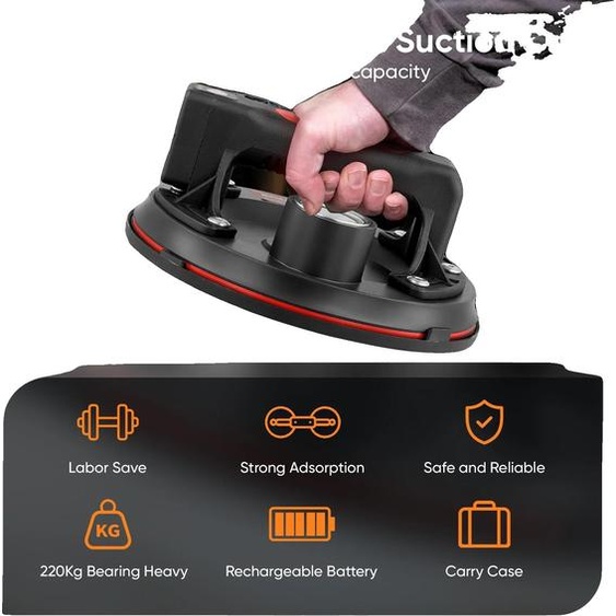 Ventouse, diamètre 20 cm, capacité de charge 240 kg, poignée ergonomique, fonctionne sur piles, convient pour le carrelage et le verre