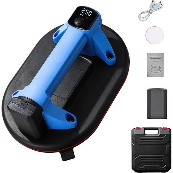 Ventouse industrielle - Ventouse électrique - Capacité de levage : 250 kg - Batterie : 1 x 3600 mAh - Pour verre, carrelage et pierre - Couleur : bleu
