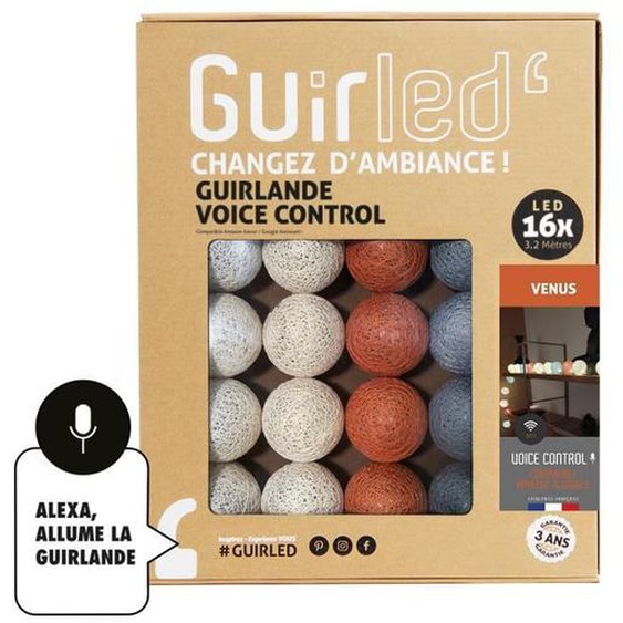 Vénus Commande Vocale Guirlande lumineuse boules coton Google & Alexa