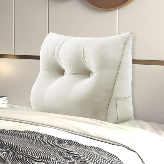 VERCART Coussin de Lecture Cale Dos, Coussin à Coins, 60cm Blanc Grands coussins de Lit Velours