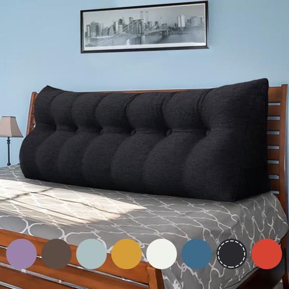 VERCART Coussin de Lecture Cale Dos, Coussin à Coins, Coussin Incliné Lin Noir 180CM