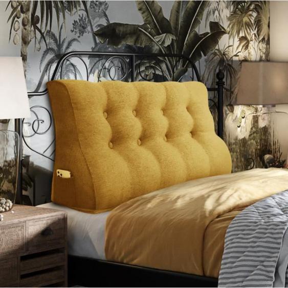 VERCART Coussin de Lecture, Coussin de Tête de Lit, Coussin à Coins, Oreiller de Soutien du Dos, Lin Jaune 140CM